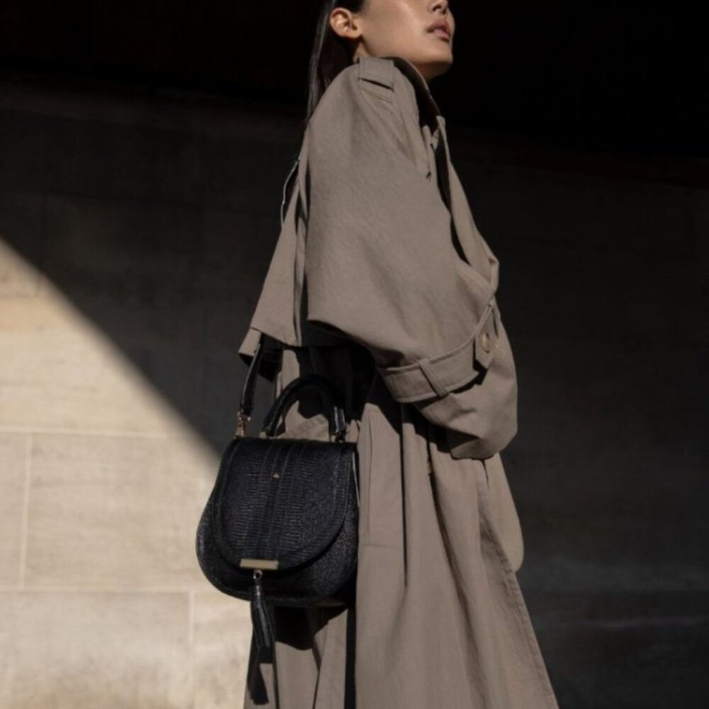 DeMellier Midi Venice Lizard Effect Crossbody Handbag Cowhide Black Converible